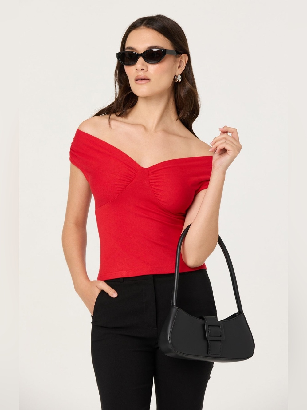 ASTR Ruched Off Shoulder Top